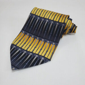 VTG DiMoggio 100% Silk Tie Baroque Black Grey Gold  60" Long 4" Wide